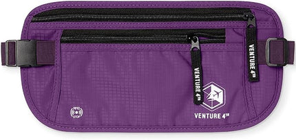 VENTURE 4TH Money Belt for Travel – Hidden Under-Clothes RFID Blocking Passport Holder & Slim Travel Wallet Pouch for Men & Women to Protect Cash, Cards & Documents (Purple)