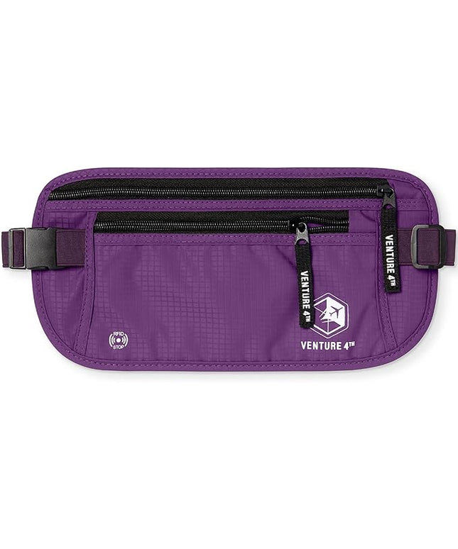 VENTURE 4TH Money Belt for Travel – Hidden Under-Clothes RFID Blocking Passport Holder & Slim Travel Wallet Pouch for Men & Women to Protect Cash, Cards & Documents (Purple)