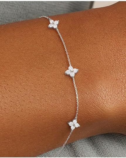 FUNEIA Dainty Silver Gold Bracelets for Women Trendy Non Tarnish 14K Gold Plated Waterproof Diamond Bracelets Cute Stackable Heart Butterfly Clover Cross Evil Eye Charm Bracelet Stack Jewelry Gifts