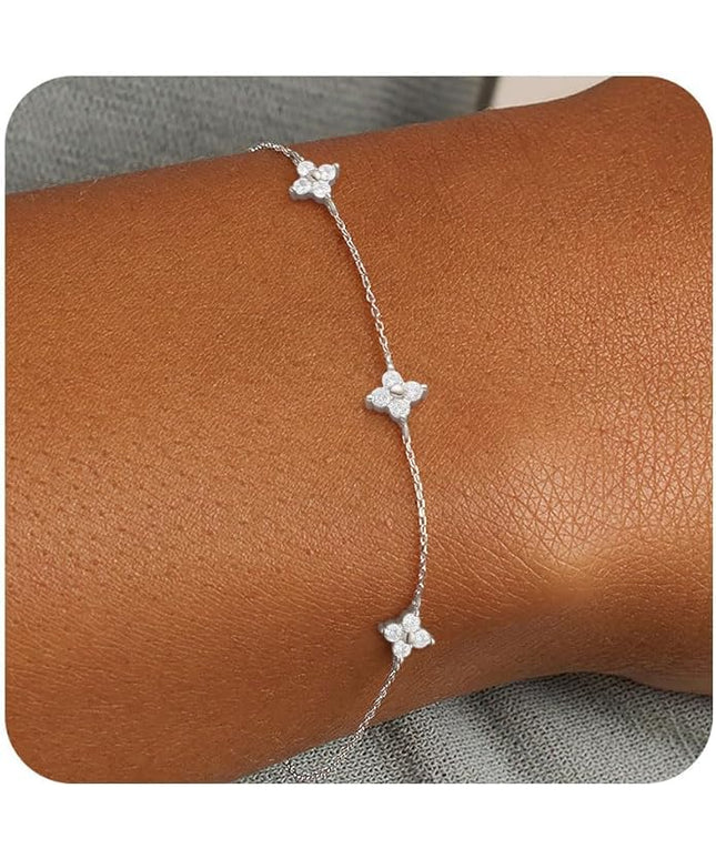 FUNEIA Dainty Silver Gold Bracelets for Women Trendy Non Tarnish 14K Gold Plated Waterproof Diamond Bracelets Cute Stackable Heart Butterfly Clover Cross Evil Eye Charm Bracelet Stack Jewelry Gifts