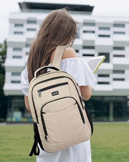 Paude Backpack for Teens, Laptop, College, University, Business, Travel - 15.6 Inch, Beige