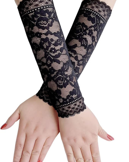 Women's Short Lace Gloves Fingerless for Driving Wedding Wrist Length Bridal Prom Gloves