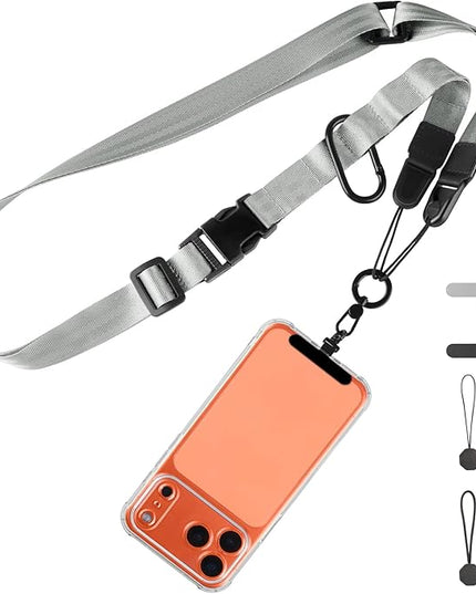 Adjustable Crossbody Phone Lanyard, Universal Phone Wrist Strap and Phone Neck Strap with Tether Tab, Phone Lanyard with Quick Release, Suitable for iPhone and Most Smartphones, Grey