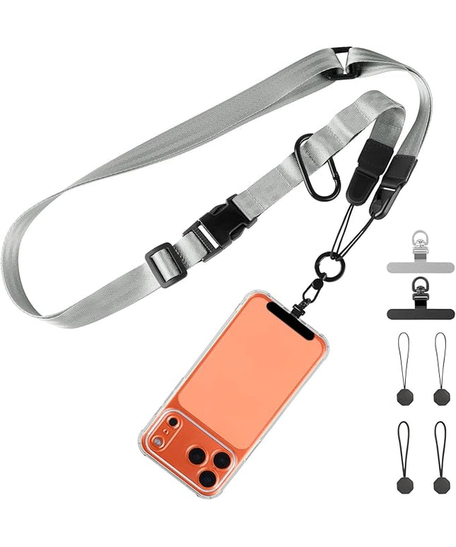 Adjustable Crossbody Phone Lanyard, Universal Phone Wrist Strap and Phone Neck Strap with Tether Tab, Phone Lanyard with Quick Release, Suitable for iPhone and Most Smartphones, Grey
