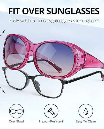 Myiaur Polarized Fit Over Glasses Sunglasses for Women Men, Over Sunglasses with UV400 Protection Anti Glare for Driving