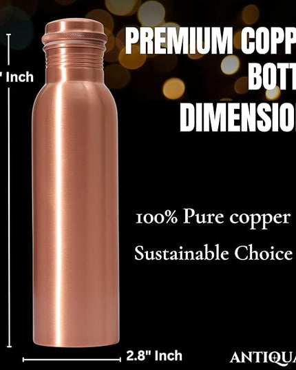 34 Oz Pure Copper Water Bottle – Leak-Proof Hammered Design with Tumbler, Carrying Bag & Smooth Finish Decorative – Copper Water Bottle