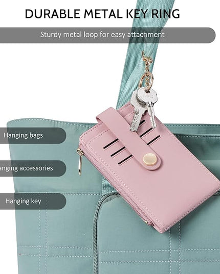 POIUGOYA Slim Wallet for Women,RFID Blocking Bifold Credit Card Holder with Zipper Coin Pocket,ID Window,Keychain