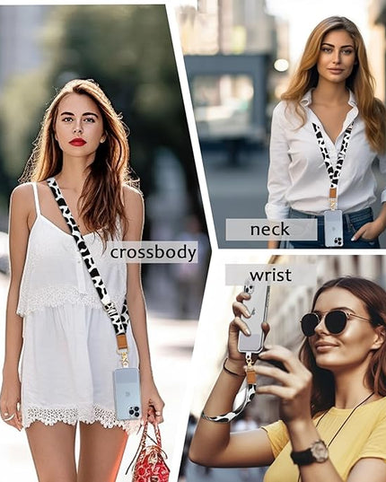 Phone Lanyard Crossbody Wrist Strap Adjustable, Cow Cell Phone Lanyard Wristlet Universal Strap with 2 Tether Tabs Cute for Women ID Badges Accessories