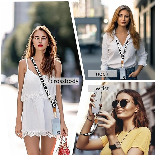 Phone Lanyard Crossbody Wrist Strap Adjustable, Cow Cell Phone Lanyard Wristlet Universal Strap with 2 Tether Tabs Cute for Women ID Badges Accessories