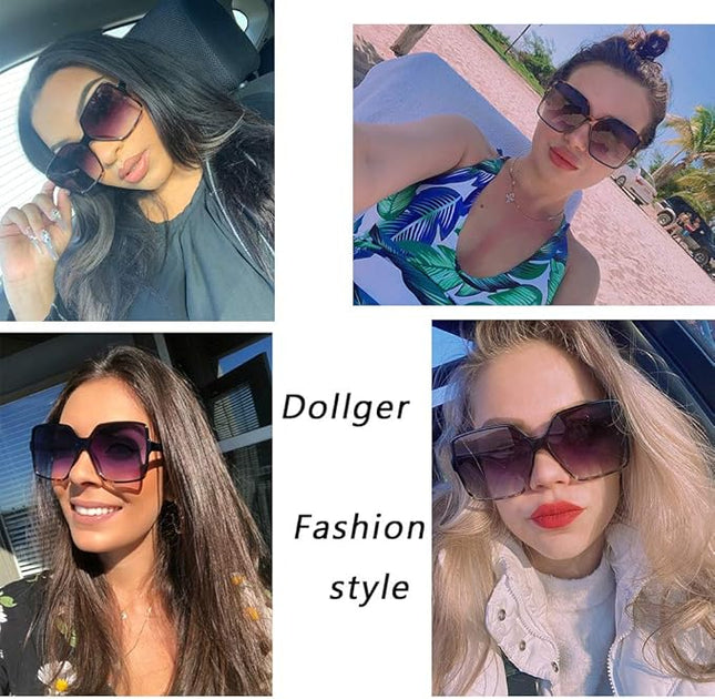 Dollger Oversized Square Sunglasses for Women Big Large Wide Fashion Shades for Men UV Protection Unisex