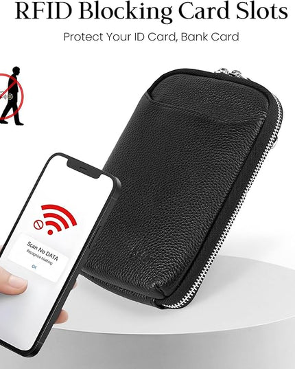 befen Genuine Leather Crossbody Cell Phone Purse for Women, Small Zip Around RFID Blocking Crossbody Wallet Bags