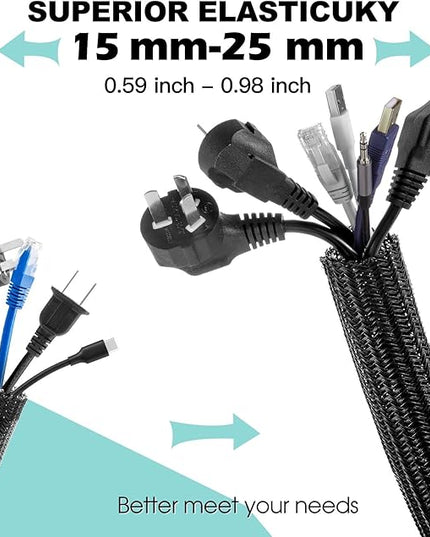 AGPTEK Cable Sleeve Cover, 20ft - 1 inch Desk Cord Organizer Cable Hider, Home Office Wire Management Computer TV Wire Loom Tubing, Pet Proof Cord Protector, from Cat Dog Chewing, Black
