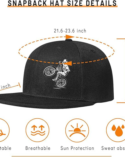 Skull Finger Flat Bill Hats for Men Black Mens Snapback Hat Baseball Cap Fitted Hat Rock N Roll Skeleton Hand Snap Backpack