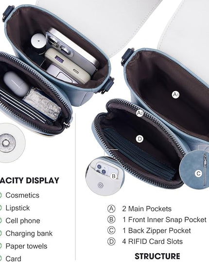 POIUGOYA Small Crossbody Bags for Women Trendy,Leather Triple Compartment Cell Phone Crossbody Wallet Purses with Card Slots