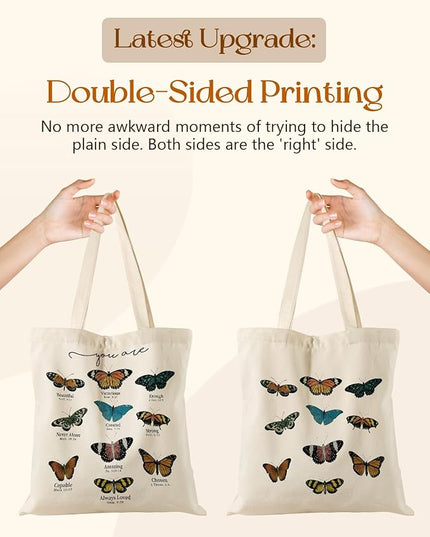 Aesthetic Tote Bag for Girls - with Magnetic Buckle and Zipper Inner Pocket for Women Lady Canvas Cotton Tote Bag