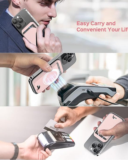 Mag-Safe Wallet for Women Strongest Magnetic Lightweight Phone Wallet Stand Adjustable Leather Card Holder for iPhone 17/16/15/14/13/12 Series, Not for iPhone 13/12 Mini (Pink)