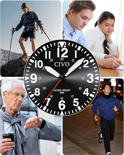 CIVO Analog Wrist Watches for Men: Waterproof Stainless Steel Mens Watches - Silver Watch with Easy Read Dial Men's Watch for Gift