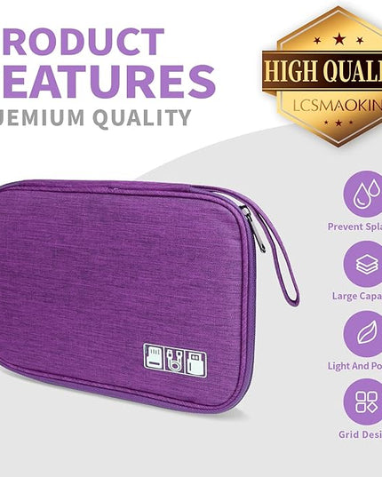 Electronics Travel Organizer,Portable Waterproof Electronic Travel Storage Bag for Small Charging Cord Storage,Charger,Small Electronics,SD Card etc,for Travel,Business -Purple