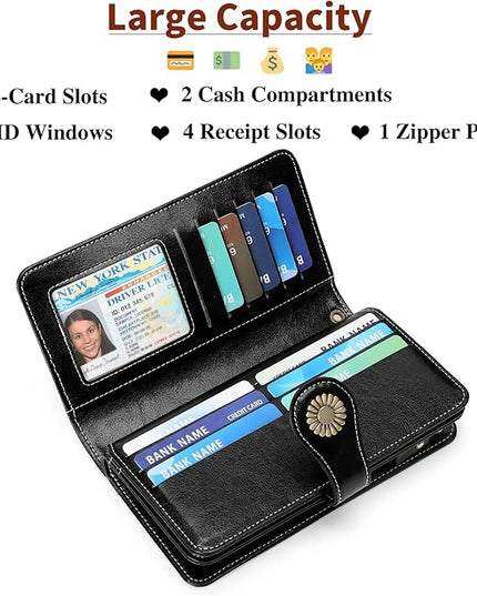 SENDEFN Wallets for Women Leather Credit Card Holder with RFID Blocking Large Capacity Wristlet | with RFID Blocking, Large Capacity, Wristlet, with RFID Blocking, Large Capacity, Wristlet