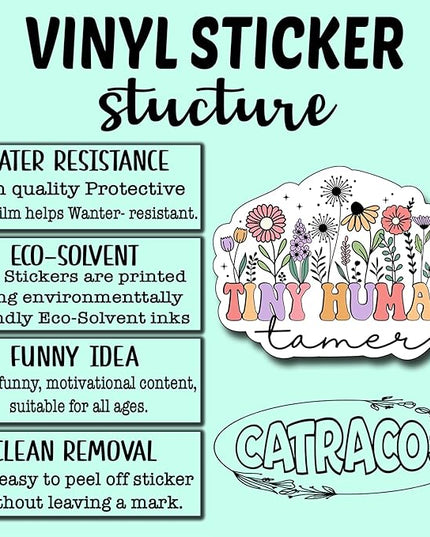 (3Pcs) Tiny Human Tamer Sticker, Teacher Decorate Books Laptop Phone, Water Bottles Kindles Stickers, Tumbler Sticker Waterproof Vinyl Decorate Sticker 3" Inch