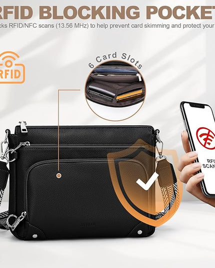 Anti-Theft Crossbody Purse for Women, Crossbody Shoulder Bag with Built-in Wallet & RFID Blocking for Travel Workout