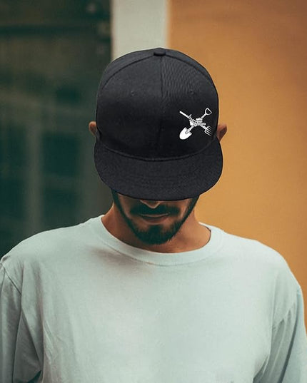 Skull Finger Flat Bill Hats for Men Black Mens Snapback Hat Baseball Cap Fitted Hat Rock N Roll Skeleton Hand Snap Backpack