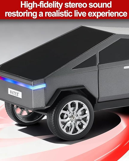 Futuristic Pickup Truck Replica Bluetooth Speaker with LED Display Screen – TWS Stereo, FM, USB/TF Playback, LED Lights, Built-in Mic, Gift for Car Lovers & Tech Fans (Gray)