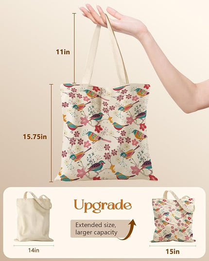Canvas Tote Bag with Pockets - Aesthetic Reusable Totes for Women Ladies Cute Printed Cloths Canvas Shoulder Bag