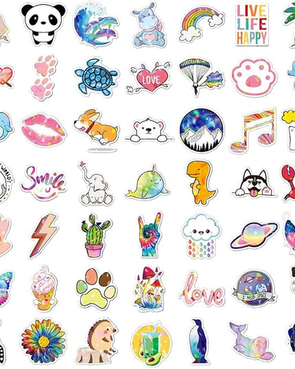 100 Cute Assorted Animal Holographic Stickers – Fun Sparkly Glitter Kawaii Bulk Variety Pack, Waterproof Vinyl Decals for Girls, Kids & Teens, Great for Water Bottles, Classroom Rewards, Luggage