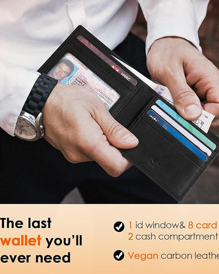RUNBOX Wallet for Men Slim Leather Bifold RFID Blocking Minimalist Front Pocket Design with Gift Box
