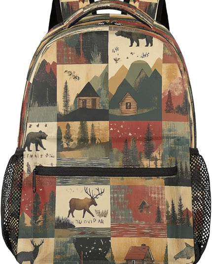 Large Backpack with 15.6 Inch Laptop Compartment, Farmhouse Deer Bear Adult Backpack for Work, Travel & School College Boys Girls