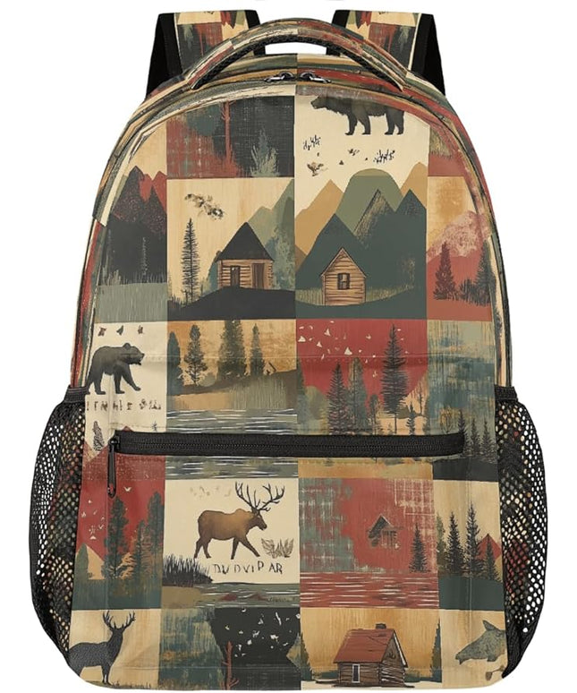 Large Backpack with 15.6 Inch Laptop Compartment, Farmhouse Deer Bear Adult Backpack for Work, Travel & School College Boys Girls