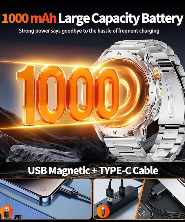 LIGE Smart Watch for Men with 1000mah,1.7" Smartwatch with 100+ Sports Modes,Flashlight,Health Tracker,IP68 Waterproof, Smart Watch for Android iOS Silver