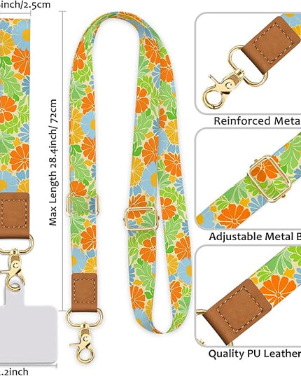 Floral Phone Lanyard Crossbody Strap, Flower Cell Phone Lanyards for around the Neck Cross Body, Wristlet Wrist Strap Adjustable for Women Keys Case Accessories Beach Travel Essentials