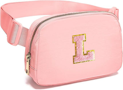 Gitus Belt Bag Fanny Pack Crossbody Bags with Initial Letter Patch Cute Stuff Birthday Gifts for Teenager Girls Trendy Preppy Stuff for Teen Girls Cool Stuff for Teens (Light Pink-L)