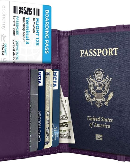 Passport Holder Cover Travel RFID Blocking Passport Cover Rose Gold Cute Flowers Passport Wallet with Elastic Band for Women