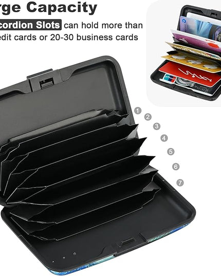 ELFISH Mini RFID Aluminum Wallet Credit Cards Holder Business Card Case Metal ID Case for Men Women(Blue Cat)