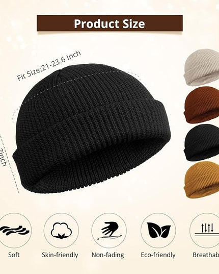 SATINIOR 4 Pieces Trawler Beanie Watch Hat Roll up Edge Skullcap Fisherman Beanie Unisex