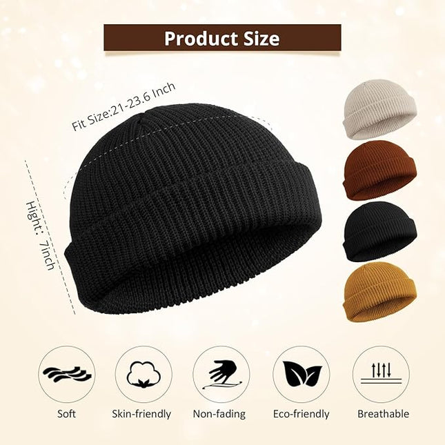 SATINIOR 4 Pieces Trawler Beanie Watch Hat Roll up Edge Skullcap Fisherman Beanie Unisex
