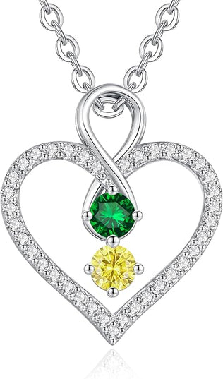 LOUISA SECRET Infinity Double Birthstone Necklace, 925 Sterling Silver Tiny Pendant Heart Necklace for Women Wife Her, Best Jewelry Gift Heart Jewelry Meaningful Gift for Valentine's Day, Christmas, Birthday Anniversary