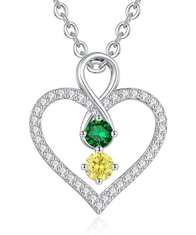 LOUISA SECRET Infinity Double Birthstone Necklace, 925 Sterling Silver Tiny Pendant Heart Necklace for Women Wife Her, Best Jewelry Gift Heart Jewelry Meaningful Gift for Valentine's Day, Christmas, Birthday Anniversary