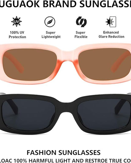 KUGUAOK Retro Rectangle Sunglasses Women and Men Vintage Small Square Sun Glasses UV Protection Glasse