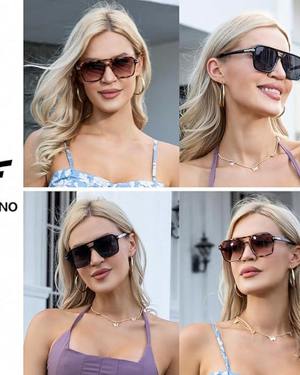 Retro Aviator Sunglasses for Women Men Trendy Classic Square 70s 80s 90s Vintage Shades Double Bridge Aviators FZN813
