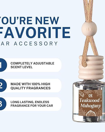 C&E Craft Co Hanging Car Air Freshener Diffuser 2 Pack, Long Lasting Fragrance Oil Car Freshener, Glass Bottle Auto Air Freshener, Made in USA (Teakwood + Mahogany)