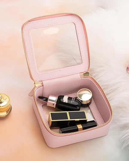 Aveniee Small Clear Makeup Bag,Mini Travel Toiletry Organizer TSA Approved,Waterproof Cosmetic Case with Zipper,Cute Car Essentials Pouch for Women,Pink