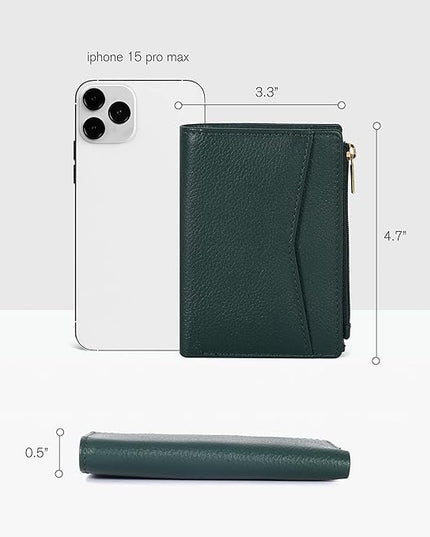 Oak Leathers Leather Wallet For Women - Small RFID Coin Purse Credit Card & ID Holder for Ladies, Gift for Women's, Bifold Wallets (Nappa Dark Green)