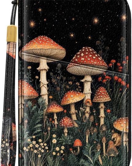 Family Passport Holder Wallet RFID Blocking Document Organizer PU Leather Mulit-purpose Travel Wallet Credit Cards Case for Women Men, Mushroom