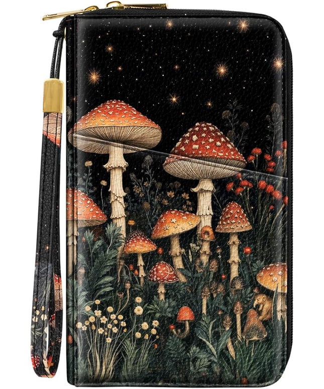 Family Passport Holder Wallet RFID Blocking Document Organizer PU Leather Mulit-purpose Travel Wallet Credit Cards Case for Women Men, Mushroom