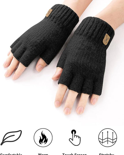 Fingerless Gloves Half Finger Winter Warm Knitted Gloves Working Running Biking Driving for Men and Women