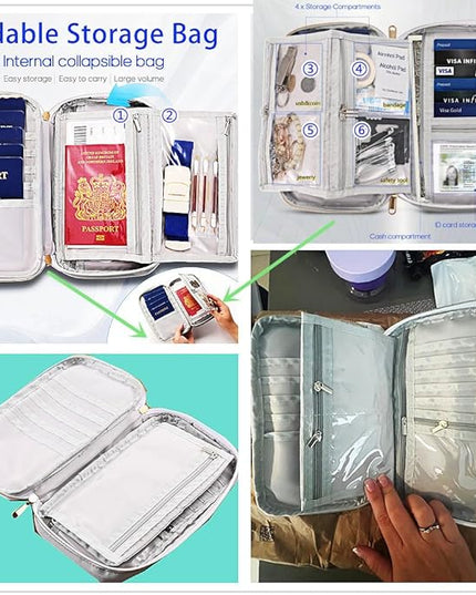 Multifunctional, Practical, RFID Family Passport holder, Travel wallet (green), Travel document manager, Passport Bag, Three-layer Design, Multiple Pockets，Big Storage
